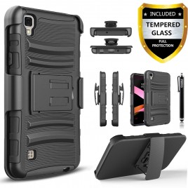 LG X Power Case, Dual Layers [Combo Holster] Case And Built-In Kickstand Bundled with [Premium Screen Protector] Hybird Shockproof And Circlemalls Stylus Pen (Black)
